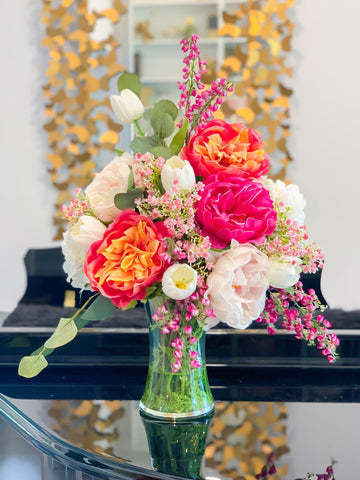 Large Real Touch Flower Arrangement-Large Dining Table Centerpiece-Real Touch Pink/Magenta Peony Centerpiece-Tulip Hydrangea Centerpiece - Flovery